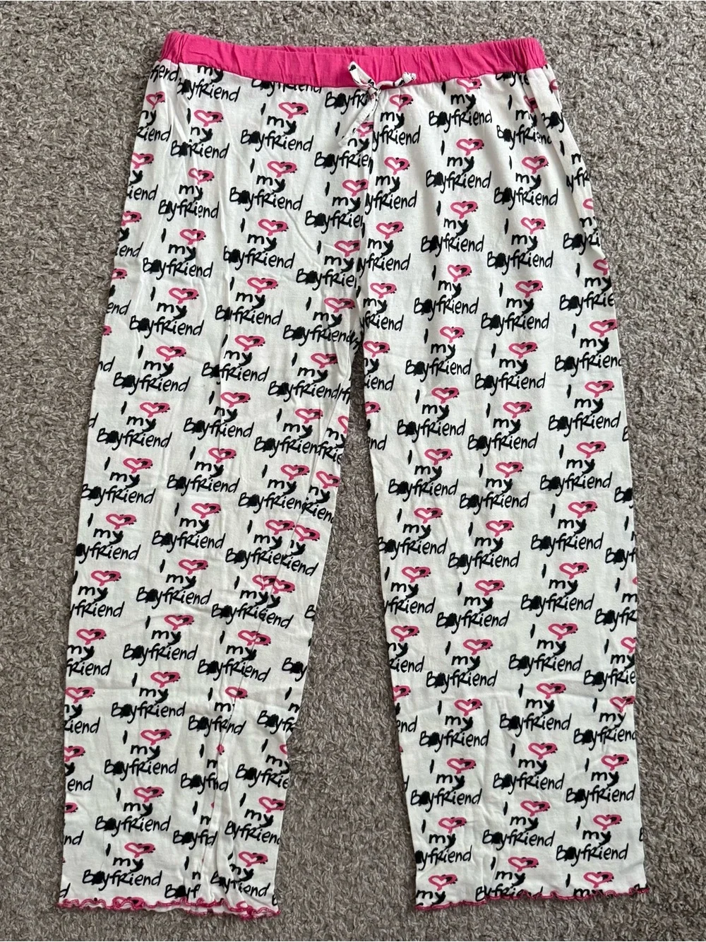 American Basics I Love My Boyfriend Pajama Lounge Pants Women’s M Pink White
